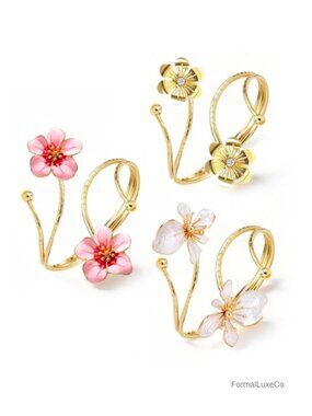 3pcs Gold Arm Cuff Bracelets Set Open Adjustable Flower Cuff Jewelry Upper Arm